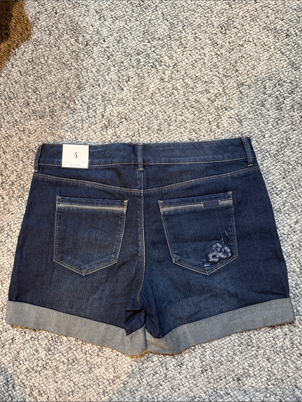 White House Black Market Embroidered Dark Blue Denim Cuffed Women's Shorts - Picture 7 of 8